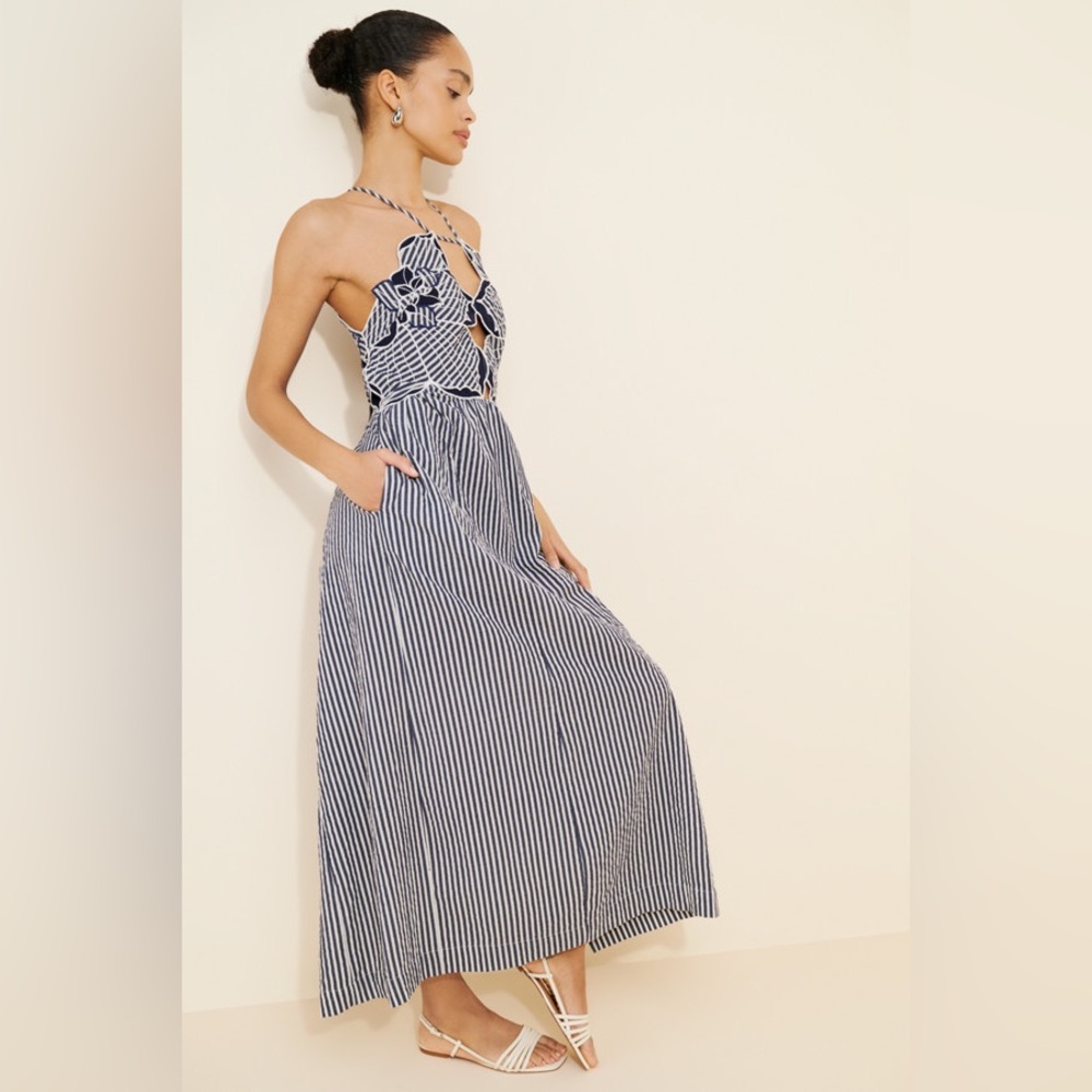 Anthropologie Blue and White Striped Midi Dress